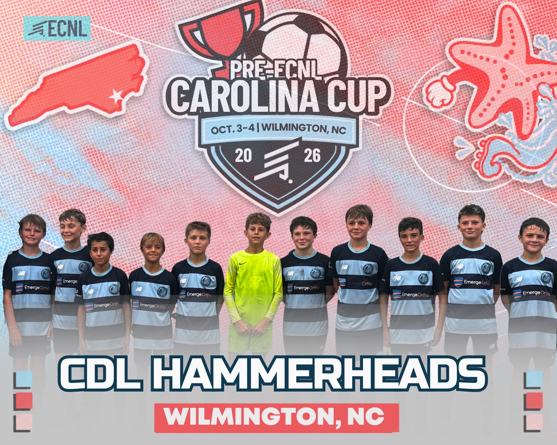 CDL Hammerheads official team photo at Pre-ECNL Carolina Cup 2026 in Wilmington NC
